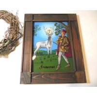 Vintage Hinterglasbild "Hubertus" Holzrahmen von vintagehappimillAT
