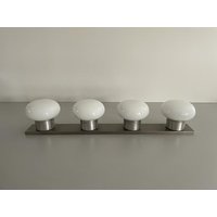 4 Opaline Glass Shade & Metallic Grey Base Flush Mount Ceiling Lamp, 1970S, Italy von vintageinmode