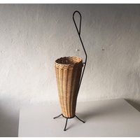 50S Conic Straw Shaped & Black Metal Body Adorable Umbrella Stand von vintageinmode