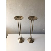 60S Metal & Brass Pair Of Floor Candleholder - Mid Century Modern Large Candlesticks von vintageinmode
