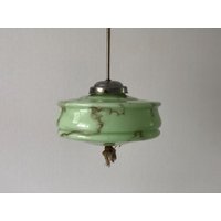 Art Deco Green Glass Ceiling Lamp By Veb Leuchten, 1940S, Germany Art Deco Green Glass Ceiling Lamp By Veb Leuchten, 1940S, Germany von vintageinmode