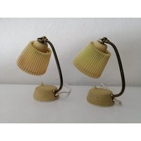 Beautiful Folded Plastic Shades & Brass - Metal Body Mid Century Pair Of Bedside Lamps, 1950S von vintageinmode