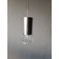 Bur Leuchten Minimalist Glass & Grey Metal Top Pendant Lamp - 1970S Germany von vintageinmode
