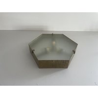 Exclusive Hexagonal Half-Transparent Glass & Brass Frame Italian Flush Mount Light, in Style Of Gio Ponti - Arredoluce, 1960S, Italy von vintageinmode
