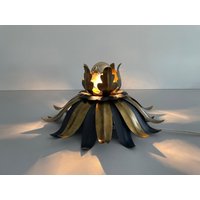 Flower Design Gold - Black Metal Flush Mount Light, Germany, 1960S Flower Design Gold - Black Metal Flush Mount Light, Germany, 1960S von vintageinmode