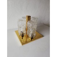 Hillebrand Ice Glass & Brass Flush Mount Chandelier - 1970S Germany Hillebrand Ice Glass & Brass Flush Mount Chandelier - 1970S Germany von vintageinmode