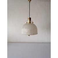 Limburg Flower Design Glass & Brass 3 Socket Pendant Lamp, 1960S Germany Limburg Flower Design Glass & Brass 3 Socket Pendant Lamp, 1960S Germany von vintageinmode