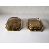 Limburg Pair Of Smoke Glass & Brass Sconces - 1970S Germany Limburg Pair Of Smoke Glass & Brass Sconces - 1970S Germany von vintageinmode