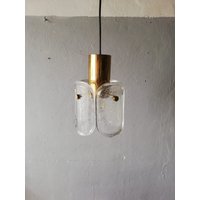 Limburg Pendant Lamp - 4 Heavy Ice Glass Leaf Shaped Lampshade Brass Top Frame 60S Germany von vintageinmode