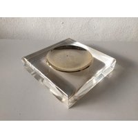 Mid Century Modern Solid Square Glass & Metal Brass Bowl - 60S Office Decoration von vintageinmode