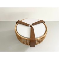 Raffia Bast & Teak Flush Mount Light By Temde, 1960S, Germany Raffia Bast & Teak Flush Mount Light By Temde, 1960S, Germany von vintageinmode