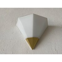 Triangle Design Opal Glass & Gold Metal Single Wall Sconce By Limburg, 1970S, Germany Triangle Design Opal Glass & Gold Metal Single Wall Sconce By Limburg, 1970S, Germany von vintageinmode