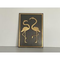 Wonderful Flamingo Couple Brass & Black Metal Backside Wall Art, Germany, 1960S Wonderful Flamingo Couple Brass & Black Metal Backside Wall Art, Germany, 1960S von vintageinmode