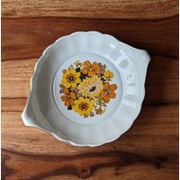 Vintage Florencia Orange Und Gelb Blumen Porzellan Servierschale, Made in Chile von vintagenorthfinds