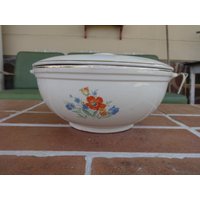 Vintage Auflaufform Teller Küche Bezogen Floral 1930Er Jahre Kitsch Backgeschirr Retro Gold Geschirr Mohnblumen Hall? Oder? von vintagerose1234