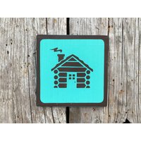 Kabine Icon Zeichen | Handgemachte Siebdruck Nationalpark-Symbolzeichen State Park Vintage Tourismus Tiny House Log Cabin Startseite von vintagesigns