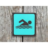Schwimmen Symbol Zeichen | Handgemachtes Siebdruckschild National Park Schild State Vintage See Ozean Pool Strand von vintagesigns