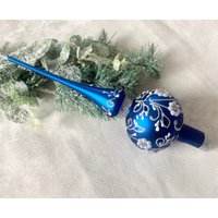 Vintage Blaue Weihnachtsbaumspitze 10 Zoll, Handbemalte Baumspitze Antike Weihnachtsornamente Ornament von vintagestoreworld