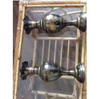Messing/Metall Schwarz Und Gold Blumenvasen Set von vintagesurge