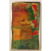Abstrakte Malerei Encaustics Original Rot Grün Braun Bunt Gerahmt Ca 20 X 12 Metallrahmen von vintagevasso