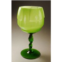 Chartreuse Glas Goblet Glasvase Dunkelgrüner Zopf Sockel 9 in Tall 4 Diam von vintagevasso