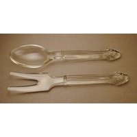 Frühe Kaiserliche Glas Salatlöffel Und Gabel Ridged Griffe Spitzen Schilf Muster 9, 5 Lang Durch 2 Breit Toller Zustand von vintagevasso
