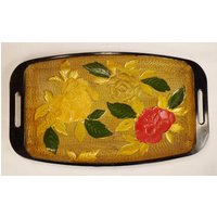Retro Tray Rosen Signiert Giftwood Japan Rechteckig Mit Angespritztem Rot Gelb Gold Texturierte Ca. 18 X 10 1 von vintagevasso