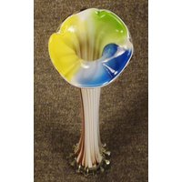 studio Art Glas Vase Moderne Handarbeit 16 in Großer Jack Der Kanzel Klar Blau Weiß Und Gelb Farben Italien von vintagevasso