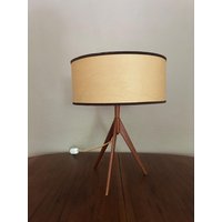 Tripod Teakholz Lampe Original 60Er 70Er Mid Century Design von vintej