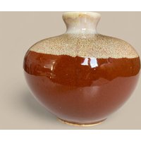 Vintage Braune Beige Keramikvase Design 60 Mid Century von vintwithnora