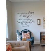 Psalmen Wandtattoo, Er Beruhigt Den Sturm Zu Einem Flüstern, Die Wellen Des Meeres Waren, Gedämpfter, Vinyl Wand Buchstaben Aufkleber Wohnkultur von vinyl4decor