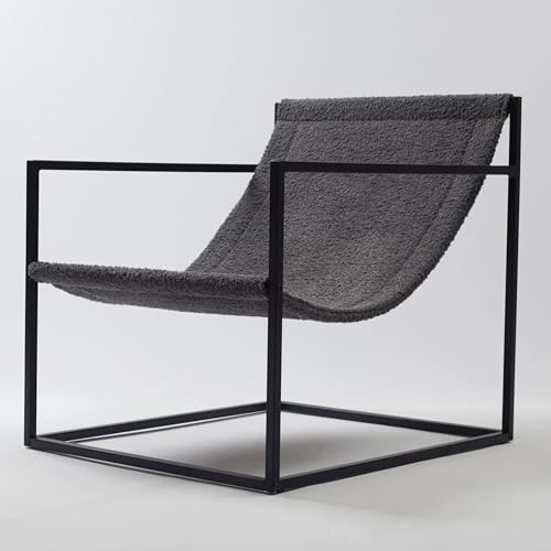 violet art home Moderner Luxus-Boucle-Akzentstuhl mit Metallrahmen – minimalistischer, gemütlicher Loungesessel – entspannender fauler Hängematten-Stil (Anthrazit) von violet art home