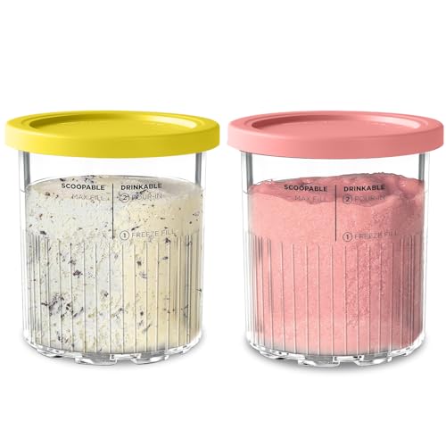 vione Ersatz für Ninja Creami Deluxe Pints und Deckel - 2er Pack, 24 oz. Pint-Behälter kompatibel mit NC501, NC500 Serie - BPA-frei, spülmaschinenfest, sortierte Farben von vione