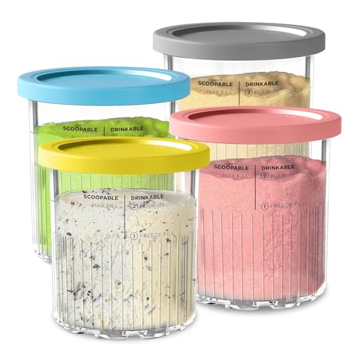 vione Ersatz für Ninja Creami Deluxe Pints und Deckel - 4er Pack, 24 oz. Pint-Behälter kompatibel mit NC501, NC500 Serie - BPA-frei, spülmaschinenfest, sortierte Farben von vione