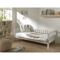 Kojen Bett Fritz mit Sprossenumrandung u. Rolllattenrost, Liegefläche 90 x 200, Ausf. Weiß lackiert von vipack