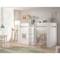 RENO halbhohes Spielbett 90 x 200 cm Liegefläche inkl. Vorhang Set, Creme-Weiß von vipack