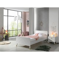 BILLY Set best. aus: Einzelbett 90x200 cm mit Lattenrost, Nachtkonsole mit 2 Schubladen, Satin Weiß von vipack