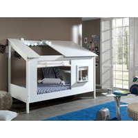 Baumhaus Bett 90 x 200 cm Liegefläche, inkl. Vorhang Set, offenes Dach in Weiß von vipack