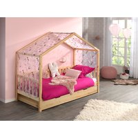 Dallas 1 Hausbett mit seitlicher Umrandung90x200 cm , Bettschublade und Textilhimmel, Natur von vipack