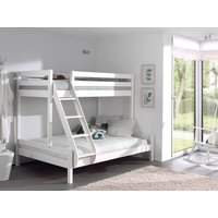 Familienbett Martin 90 x 200 und 140 x 200 cm, mit Leiter in Kiefer massiv weiß von vipack
