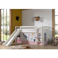 Halbhohes Bett PINO, mit Rutsche und Textilset "Princess Sophie", Ausf. Kiefer massiv weiß lackiert von vipack