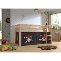 Halbhohes Bett PINO, mit Textilset "Caribian Pirate", Ausf. Kiefer massiv natur lackiert von vipack