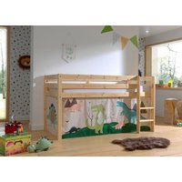 Halbhohes Bett PINO, mit Textilset "Dino", Ausf. Kiefer massiv natur lackiert von vipack