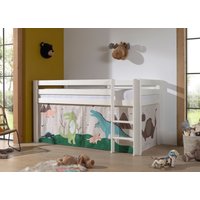 Halbhohes Bett PINO, mit Textilset "Dino", Ausf. Kiefer massiv weiß lackiert von vipack