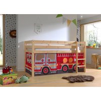 Halbhohes Bett PINO, mit Textilset "FIRE RESCUE", Ausf. Kiefer massiv natur lackiert von vipack