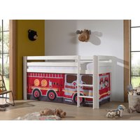 Halbhohes Bett PINO, mit Textilset "FIRE RESCUE", Ausf. Kiefer massiv weiß lackiert von vipack