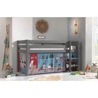 Halbhohes Bett PINO, mit Textilset "Pet Shop", Ausf. Kiefer massiv grau lackiert von vipack