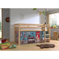 Halbhohes Bett PINO, mit Textilset "Pet Shop", Ausf. Kiefer massiv natur lackiert von vipack