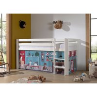 Halbhohes Bett PINO, mit Textilset "Pet Shop", Ausf. Kiefer massiv weiß lackiert von vipack