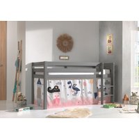 Halbhohes Bett PINO, mit Textilset "Princess Sophie", Ausf. Kiefer massiv grau lackiert von vipack